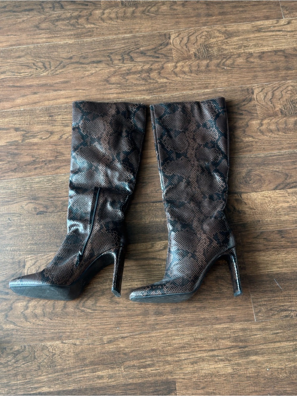 Zara Brown Snakeskin Tall Heel Boots - Women's Fashion Knee-High Boot